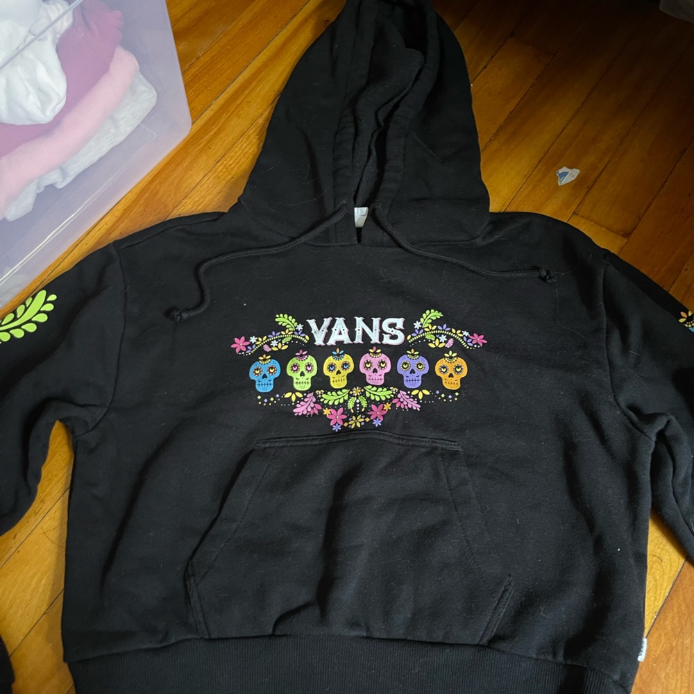 Vans Off The Wall Black Day of the Dead Crop Top Hoodie
